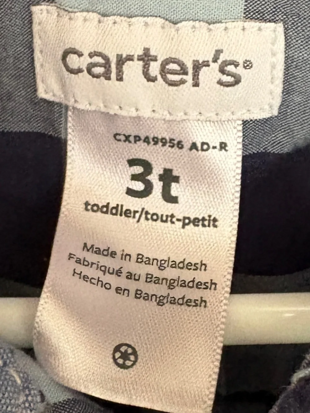 Carter's Toddler Plaid Shirt 3T Blue Buffalo Check Cotton Button Down